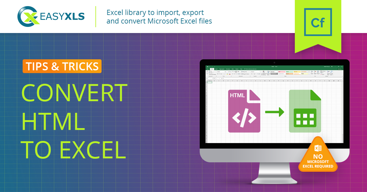 easyXLS convert html excel coldfusion