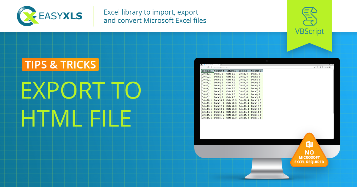 easyXLS export excel data html vbs